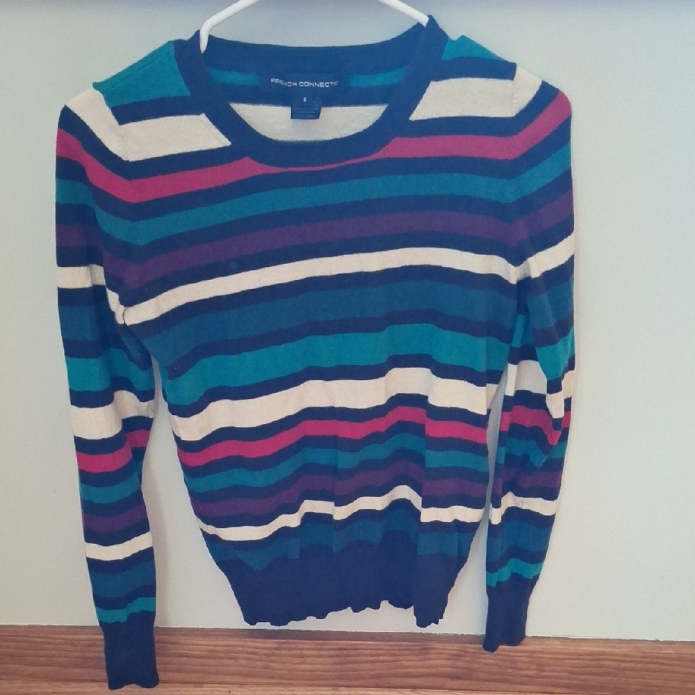 French Connection Vibrant Blue and Red Crew Neck Sweater